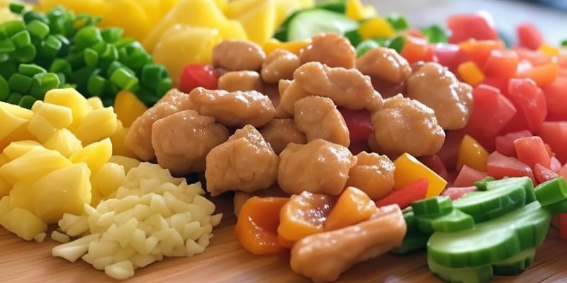 ส่วนผสมสำหรับผัดเปรี้ยวหวานไก่ (สำหรับ 2 - 3 คน)